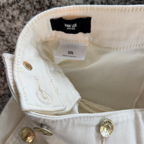 Express Cream Trousers with Gold Button Sailor Style Wide Leg-High Rise. Sz 12L - Picture 4 of 7